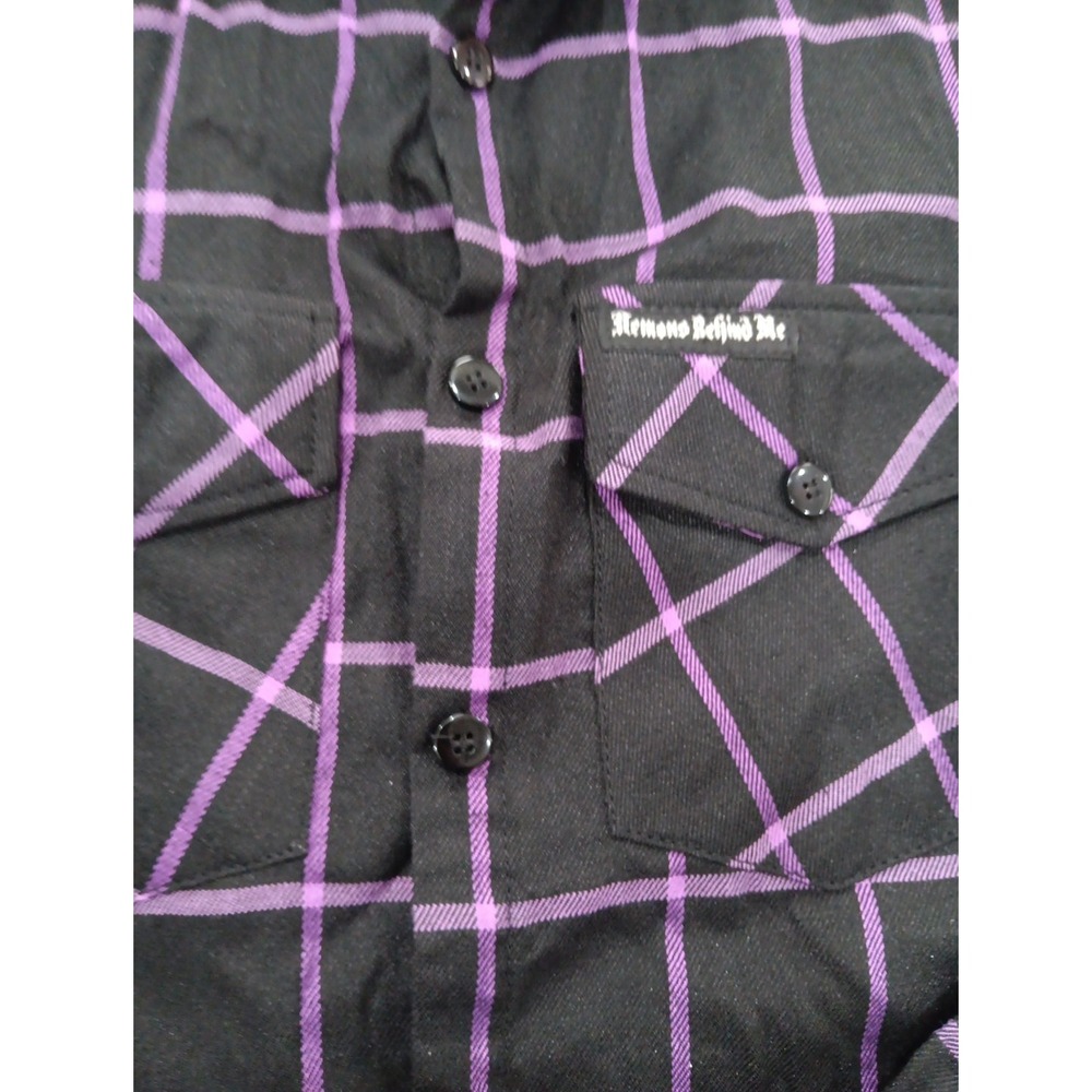 Demons Behind Me Flannel Button Up Shirt Skull Patch Sz XL Tall 2640 - Picture 5 of 15